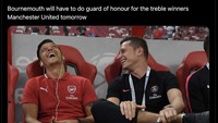 Secara berkelakar, muncullah pertanyaan ini: Setelah MU treble, apakah Bournemouth yang menjadi lawan berikutnya harus kasih guard of honour? Foto: dok. Internet/X (Twitter)