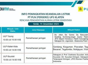 Jadwal Mati Lampu Klaten karena Pemeliharaan Jaringan Senin 11 Desember 2023 Jadwal Mati Lampu Klaten karena Pemeliharaan Jaringan Senin 11 Desember 2023