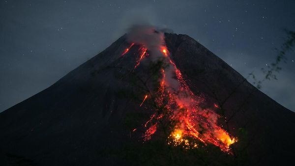 Lava Pijar Meluncur dari Puncak Merapi