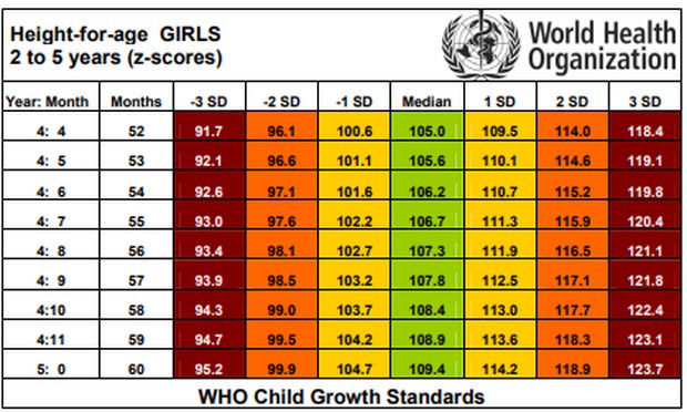Tabel tinggi badan anak perempuan 2 -5 tahun