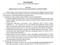 Imbauan PVMBG soal Peningkatan Aktivitas Gunung Bromo