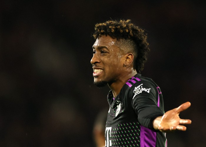 Soccer Football - Germany - Bundesliga - FC Cologne v Bayern Munich - RheinEnergieStadion, Cologne, Germany - November 24, 2023 Bayern Munichs Kingsley Coman reacts REUTERS/Thilo Schmuelgen DFL REGULATIONS PROHIBIT ANY USE OF PHOTOGRAPHS AS IMAGE SEQUENCES AND/OR QUASI-VIDEO.