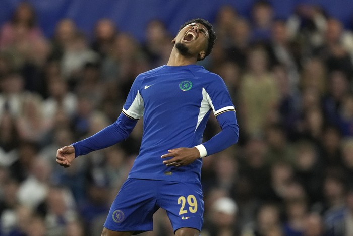 Ian Maatsen Chelsea's Ian Maatsen reacts during the English League Cup second round soccer match between Chelsea and AFC Wimbledon at Stamford Bridge stadium in London, Wednesday, Aug. 30, 2023. (AP Photo/Kin Cheung)