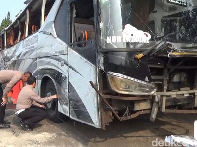 Penampakan Bus yang Terlibat Kecelakaan Maut di Tol Cipali