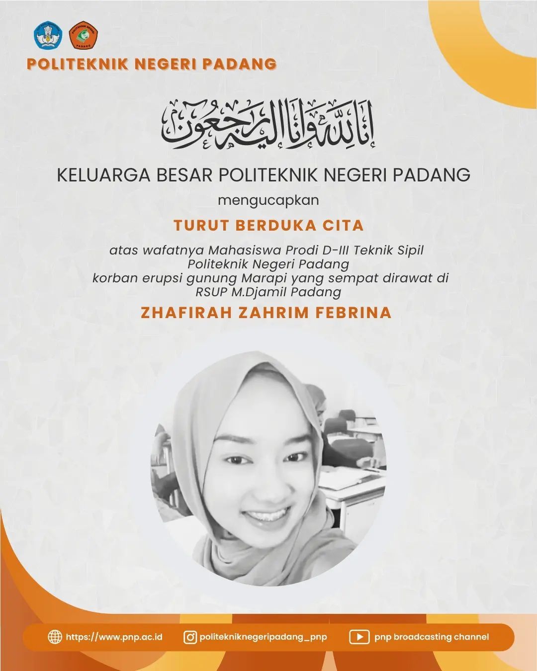 Zhafirah Zahrim korban erupsi Gunung Marapi meninggal dunia setelah 13 hari dirawat di RS