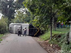 Bus Rombongan Pelajar Ciamis Terguling, Sejumlah Siswa Terluka