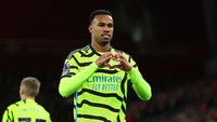 Tribuna melansir lima pemain terbaik Arsenal musim 2023/2024. di tempat kelima, ada bek tengah ada Gabriel Magalhaes yang catatkan rata-rata tiga sapuan dan dua kali menangi duel per laga (Reuters)