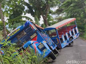 Hindari ODGJ Tetiba Ndlosor, Kereta Kelinci Nyungsep di Sawah Klaten Hindari ODGJ Tetiba Ndlosor, Kereta Kelinci Nyungsep di Sawah Klaten