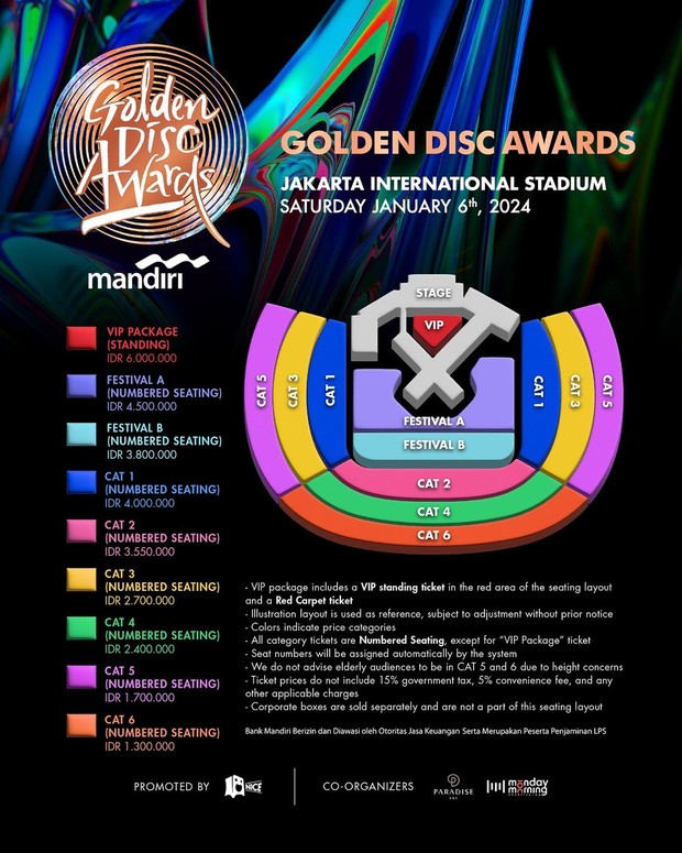 Potret seat plan dan price list 'Golden Disc Awards'