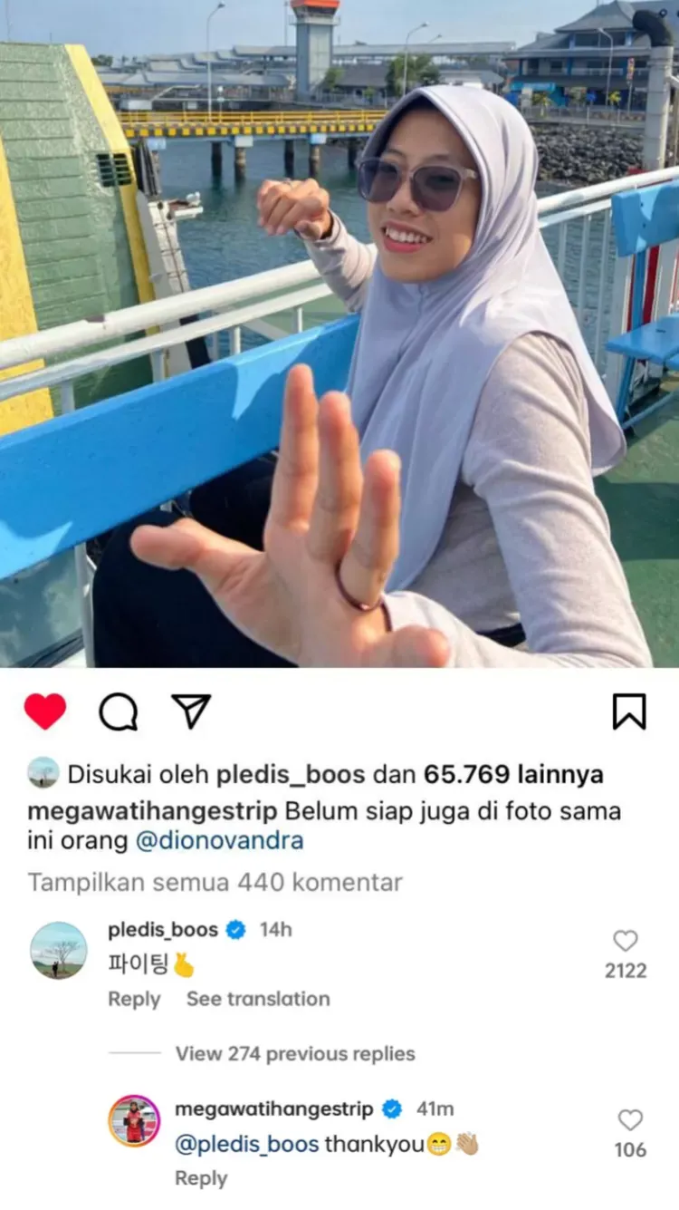 Unggahan Megawati yang dikomentari oleh Seungkwan Seventeen.
