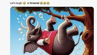 Kekalahan Arsenal disambut ragam meme gajah jatuh dari pohon. (Foto: Twitter)