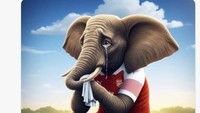 Si Gajah Arsenal pun tak ketinggalan menangis meratapi nasib buruk di awal tahun baru. (Foto: Twitter)