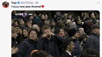 Kekalahan ini jadi bahan fans rival untuk mengolok-olok Arsenal yang merayakan Tahun Baru 2024 dengan air mata. (Foto: Twitter)