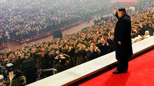 Momen Kim Jong Un Rayakan Tahun Baru di Stadion 1 Mei Pyongyang