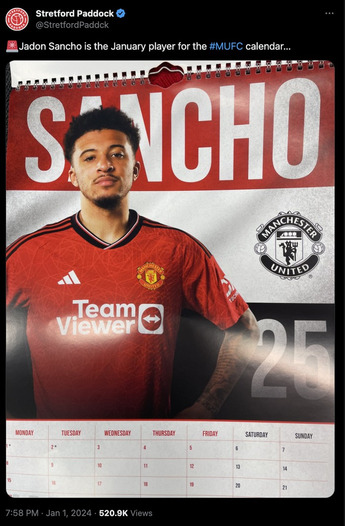 Jadon Sancho, Kalender MU Jadon Sancho, Kalender MU