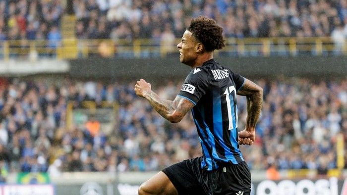Clubs Canadian midfielder Tajon Buchanan celebrates scoring his teams first goal during the UEFA Europa Conference League, second qualifying round first leg, between Club Brugge and AGF Aarhus at The Jan Breydel Stadium in Bruges on July 27, 2023. (Photo by KURT DESPLENTER / Belga / AFP) / Belgium OUT
