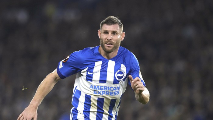 Brighton's James Milner during the Europa League Group B soccer match between Brighton and Hove Albion and Ajax at the Amex stadium in Brighton, England, Thursday, Oct. 26, 2023. (AP Photo/Frank Augstein)