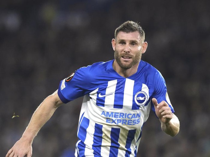 Brighton's James Milner during the Europa League Group B soccer match between Brighton and Hove Albion and Ajax at the Amex stadium in Brighton, England, Thursday, Oct. 26, 2023. (AP Photo/Frank Augstein)