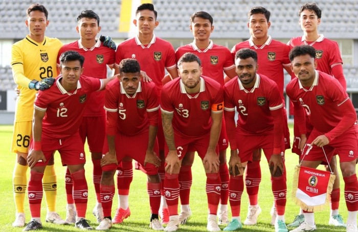Skuad Timnas Indonesia melawan Libya pada laga ujicoba pertama di Turki.