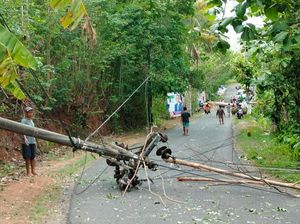 Angin Kencang Landa Dlingo Bantul, Tiang Listrik Roboh Halangi Jalan Angin Kencang Landa Dlingo Bantul, Tiang Listrik Roboh Halangi Jalan