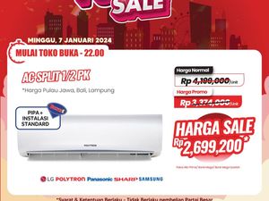 AC Split 1/2 PK Transmart Full Day Sale Diskon Sampai Rp 1,5 juta AC Split 1/2 PK Transmart Full Day Sale Diskon Sampai Rp 1,5 juta