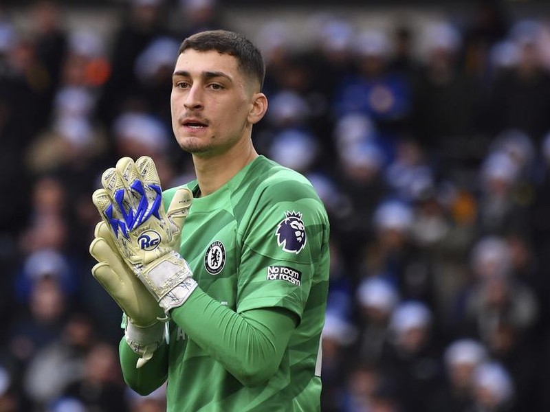 Chelsea's Djordje Petrovic during the English Premier League soccer match between Wolverhampton Wanderers and Chelsea at Molineux stadium in Wolverhampton, England, Sunday, Dec. 23, 2023. (AP Photo/Rui Vieira)