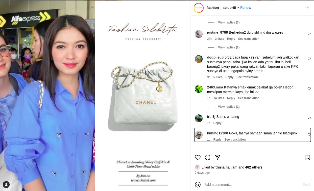 Gaya Selvi Ananda tenteng tas kemabran dengan Jennie BLACKPINK