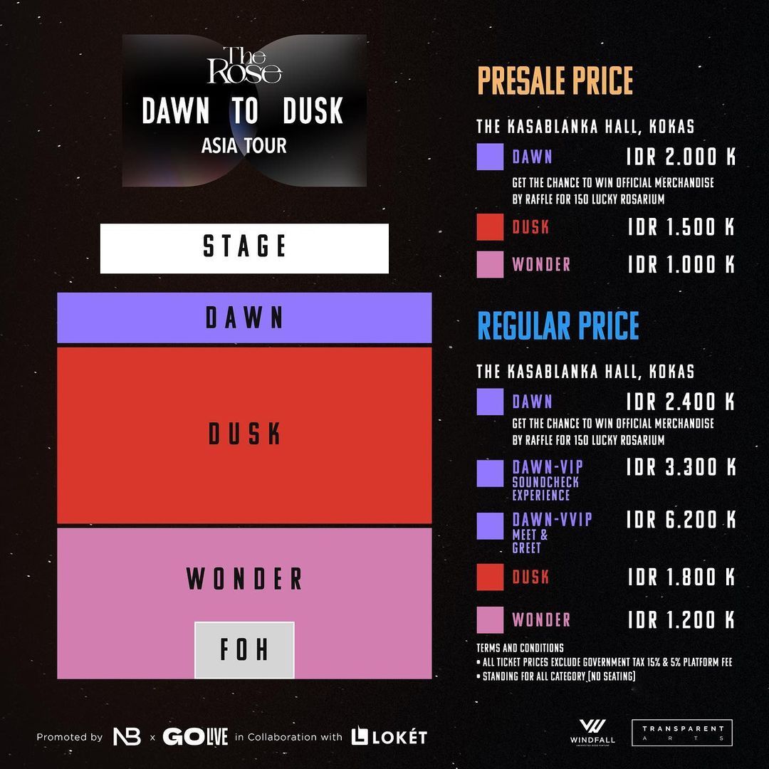 Harga tiket dan seating plan konser The Rose di Jakarta
