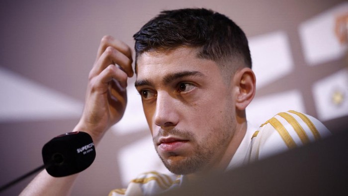 Soccer Football - Spanish Super Cup - Real Madrid Press Conference - Al Nassr FC Facilities, Riyadh, Saudi Arabia - January 9, 2024  Real Madrids Federico Valverde during the press conference REUTERS/Juan Medina