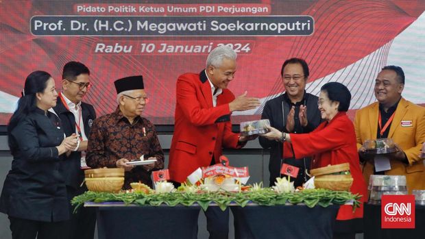 Perayaan HUT PDI Perjuangan ke-51 di Jakarta, Rabu, 10 Januari 2024. (CNN Indonesia/Adhi Wicaksono)