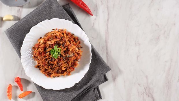 Spicy Shredded Tuna Fish Pindang Spicy Shredded Shredded Cob - Indonesia Food, Copy Space for Text