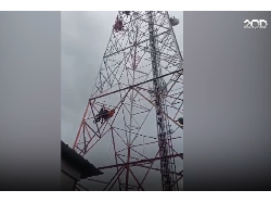 Detik-detik Evakuasi Wanita yang Ingin Loncat dari Tower BTS di Lampung