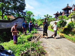 Waspada! Jalan di Timuhun Klungkung Jebol, Ditutupi Pakai Kayu