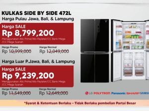 Mantap! Kulkas Side by Side di Transmart Full Day Sale Diskon Rp 3,4 Jutaan