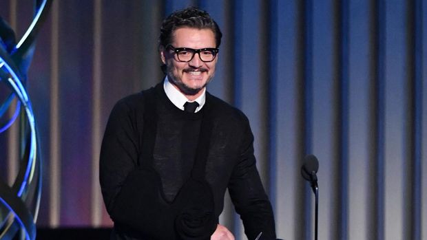 Chilean-US actor Pedro Pascal speaks onstage during the 75th Emmy Awards at the Peacock Theatre at L.A. Live in Los Angeles on January 15, 2024. (Photo by Valerie Macon / AFP)