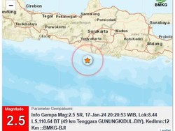 Gempa M 2,5 di Perairan Gunungkidul Malam Ini