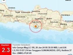 Gempa Darat M 2,3 di Gunungkidul Pagi Ini