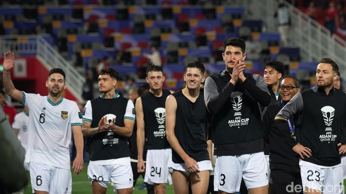 Timnas Indonesia merayakan kemenangan 1-0 melawan Vietnam di piala asia 2023.