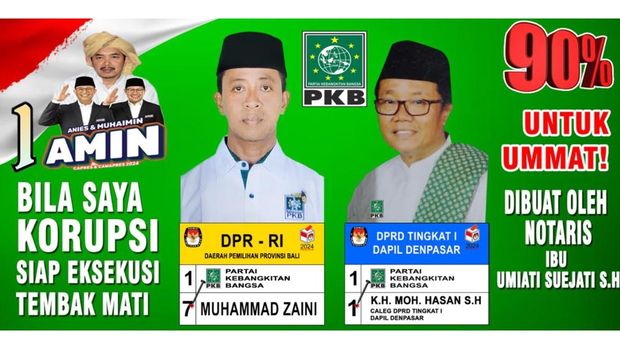 Viral sebuah baliho Calon  Legislatif (Caleg) DPR RI, dapil Bali memiliki visi siap dieksekusi tembak mati bila melakukan korupsi.