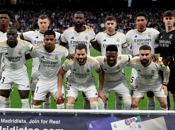 Soccer Football - LaLiga - Real Madrid v Almeria - Santiago Bernabeu, Madrid, Spain - January 21, 2024 Real Madrid players pose for a team group photo before the match REUTERS/Isabel Infantes