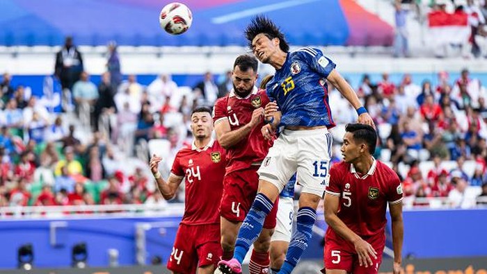 DOHA, QATAR - JANUARY 24:  of Japan scores his teams second goal during the AFC Asian Cup Group D match between Japan and Indonesia at Al Thumama Stadium on January 24, 2024 in Doha, Qatar. (Photo by Markus Gilliar - GES Sportfoto/Getty Images)