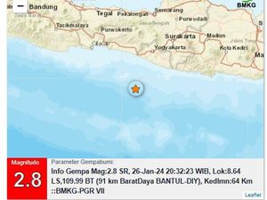3 Gempa Beruntun di Perairan Bantul Malam Ini