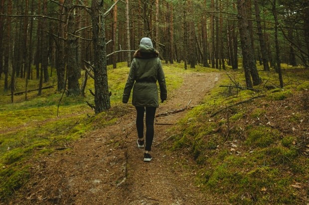 Shinrin-yoku/ foto: Freepik/ wirestock Perempuan berjalan di hutan
