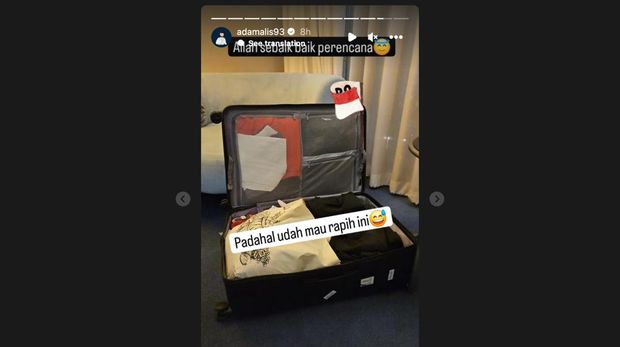 Adam Alis pamer foto koper yang sudah disiapkan untuk pulang ke Indonesia. Tangkapan layar Instagram Adam Alis