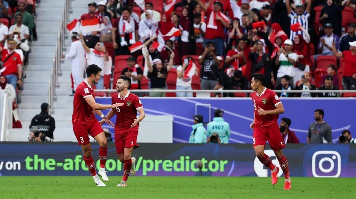 DOHA, QATAR - JANUARY 24: Sandy Walsh #6 of Indonesia celebrates his goal during the AFC Asian Cup Group D match between Japan and Indonesia at Al Thumama Stadium on January 24, 2024 in Doha, Qatar. (Photo by Zhizhao Wu/Getty Images)