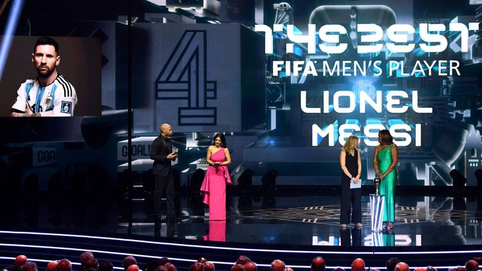 LONDON, ENGLAND - JANUARY 15: Lionel Messi is announced as the winner of the FIFA Best Mens Award during the The Best FIFA Football Awards 2023 at The Apollo Theatre on January 15, 2024 in London, England. (Photo by Joe Maher - FIFA/FIFA via Getty Images)