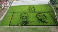 Keren, Ada Lukisan Wajah Ganjar-Mahfud di Sawah!