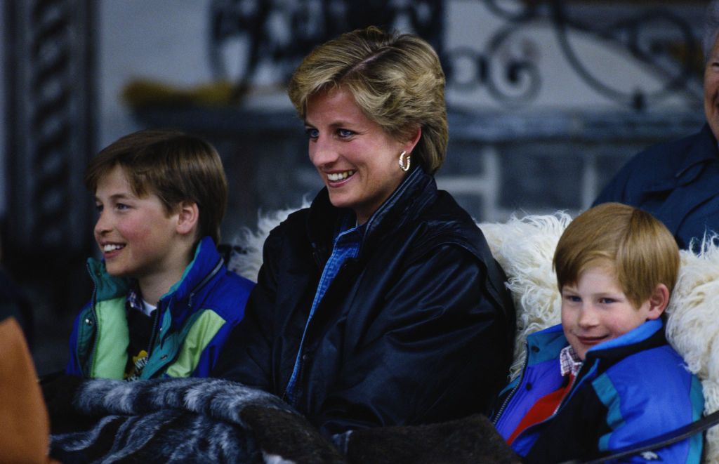 Princess Diana (1961 - 1997) with her sons Prince William (left) and Prince Harry on a skiing holiday in Lech, Austria, 30th March 1993. (Photo by Jayne Fincher/Princess Diana Archive/Getty Images)