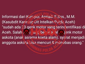 Beredar Pesan Berantai 23 Geng Motor Teridentifikasi di Aceh, Polisi: Hoaks!
