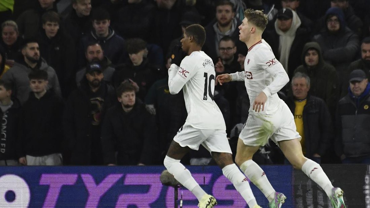 Marcus Rashford & Rasmus Hojlund bawa Manchester United unggul 2-0 atas Wolverhampton di babak I. (Foto: AP/Rui Vieira)